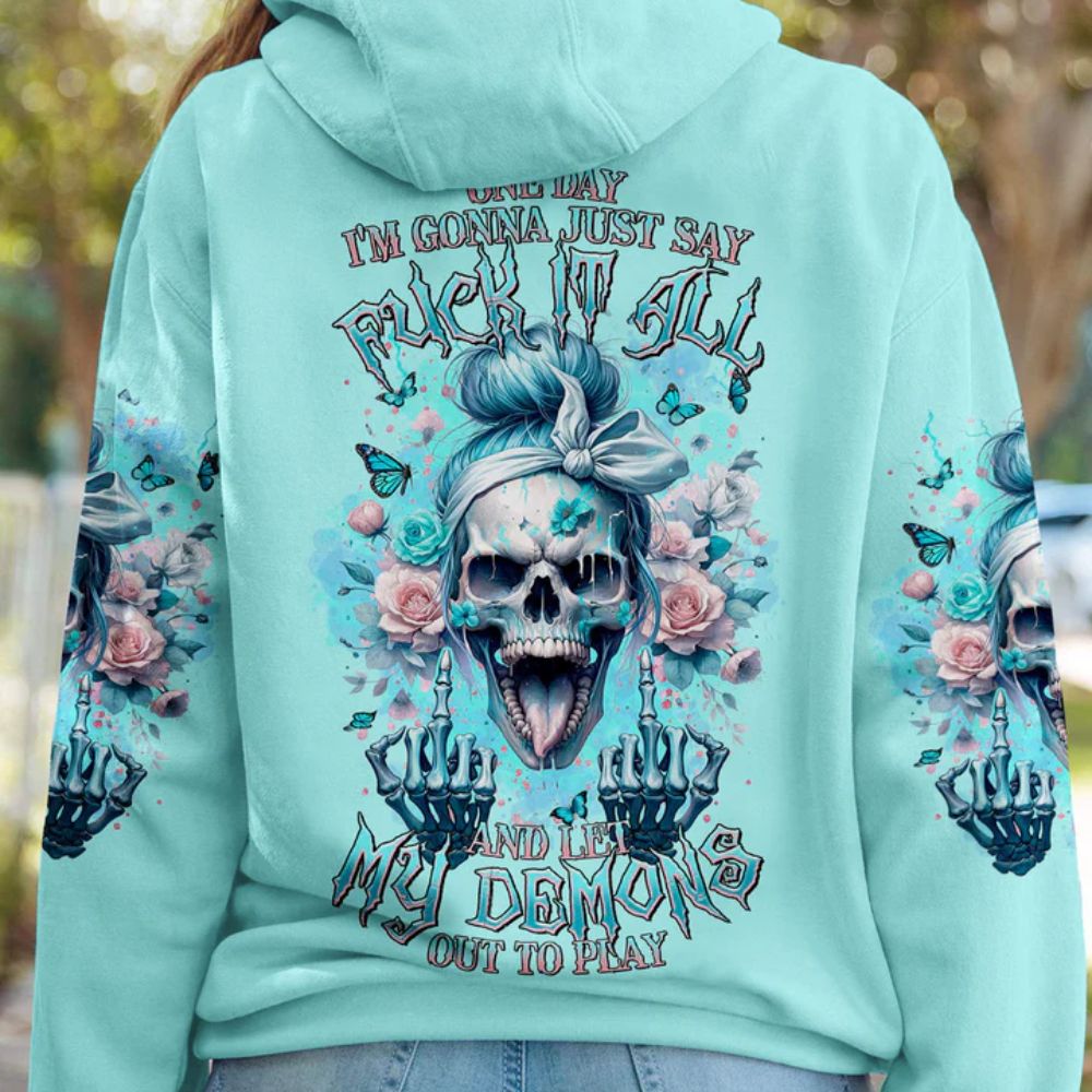 Messy Bun Skull 3D All Over Hoodie One Day I'm Gonna Just Say