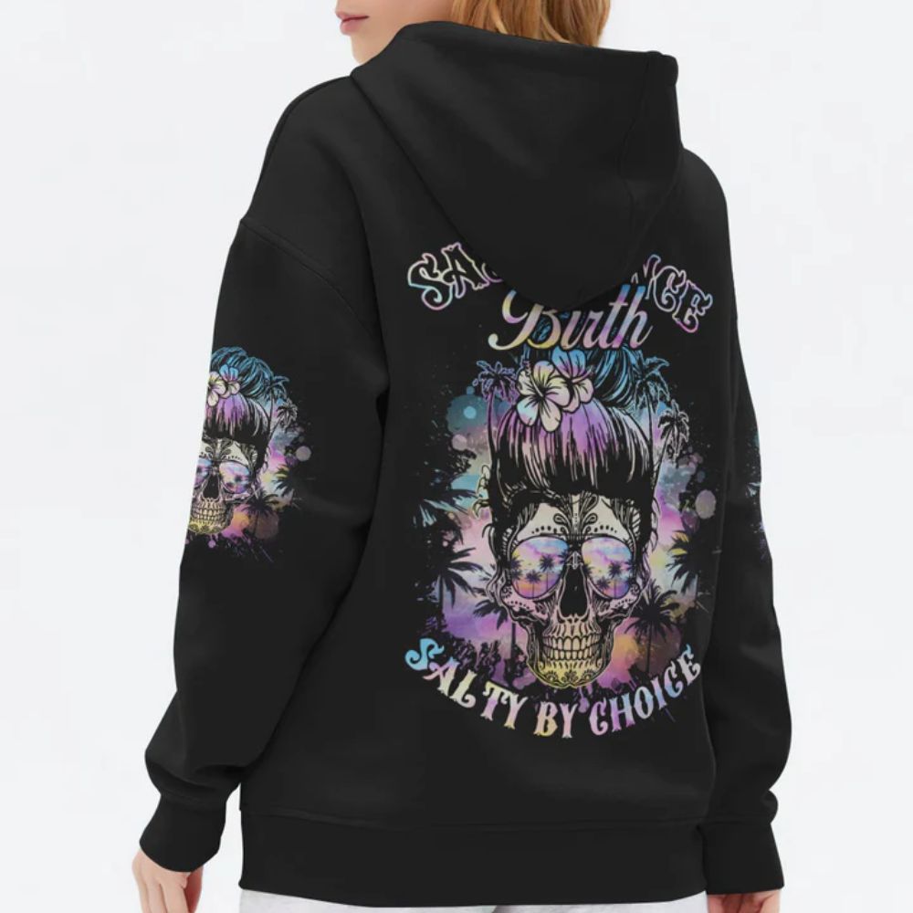 Messy Bun Beach Skull 3D All Over Hoodie Sassy Since Birth