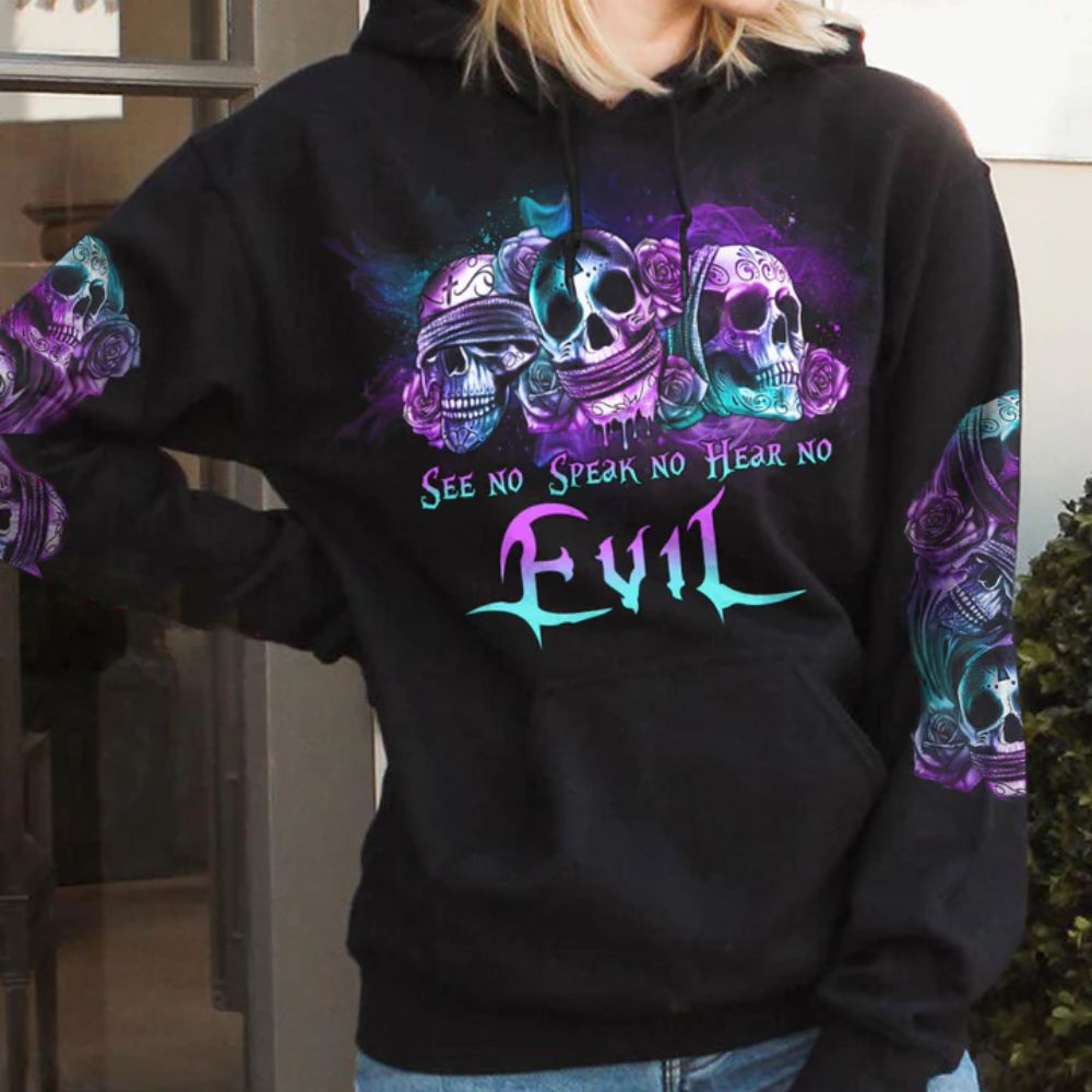 Skull 3D All Over Hoodie See No Hear No Speak No