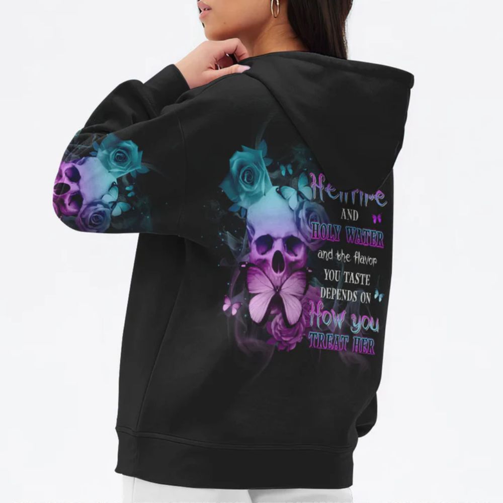 Skull 3D All Over Hoodie She Is Both Hellfire And Holy Water