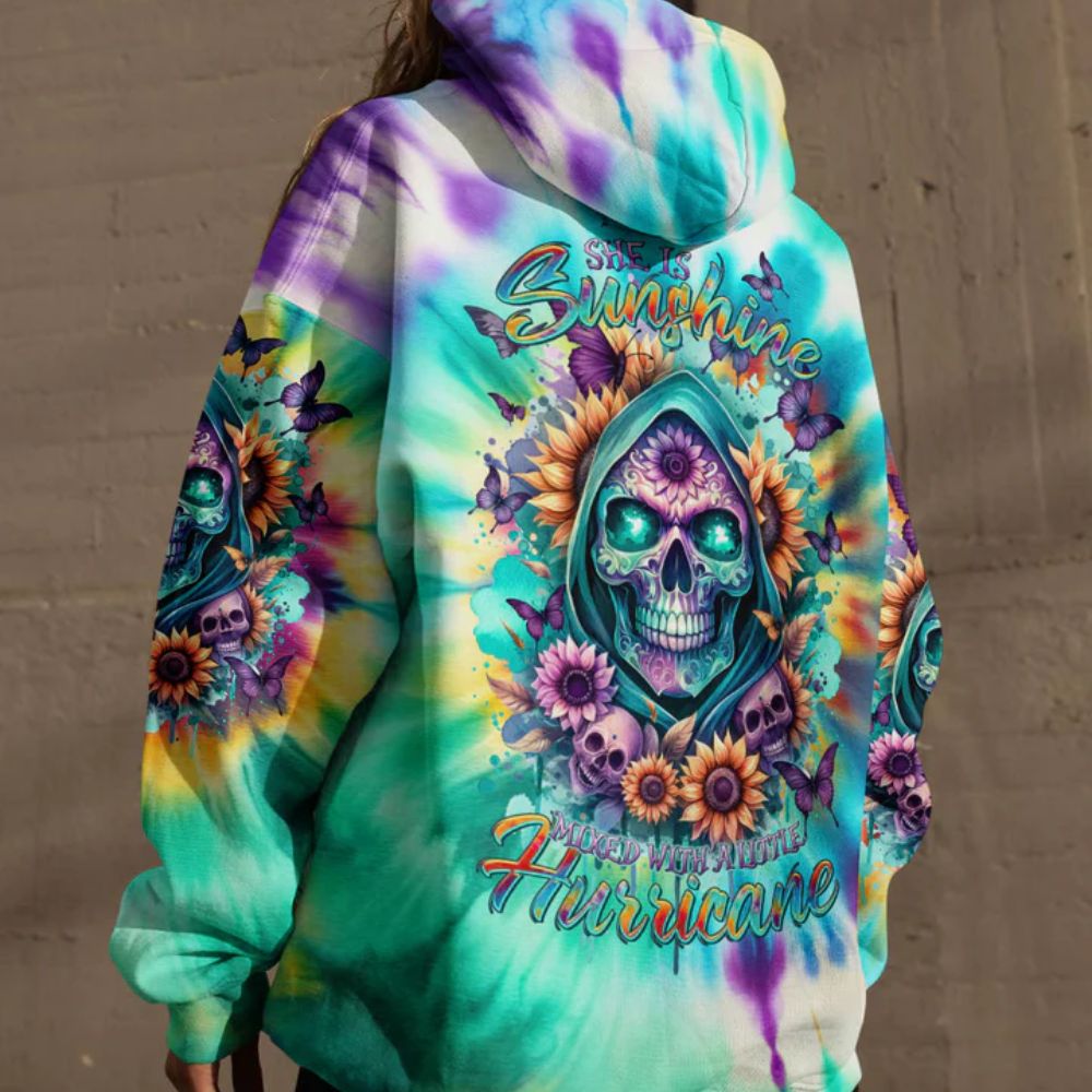 Flower Reaper Skull 3D All Over Hoodie She Is Sunshine Tie Dye