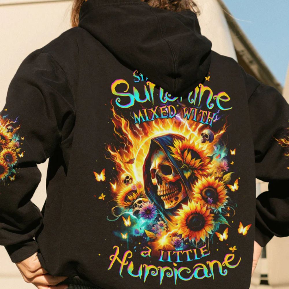 Flower Reaper Skull 3D All Over Hoodie She Is Sunshine Mixed With A Little Hurricane