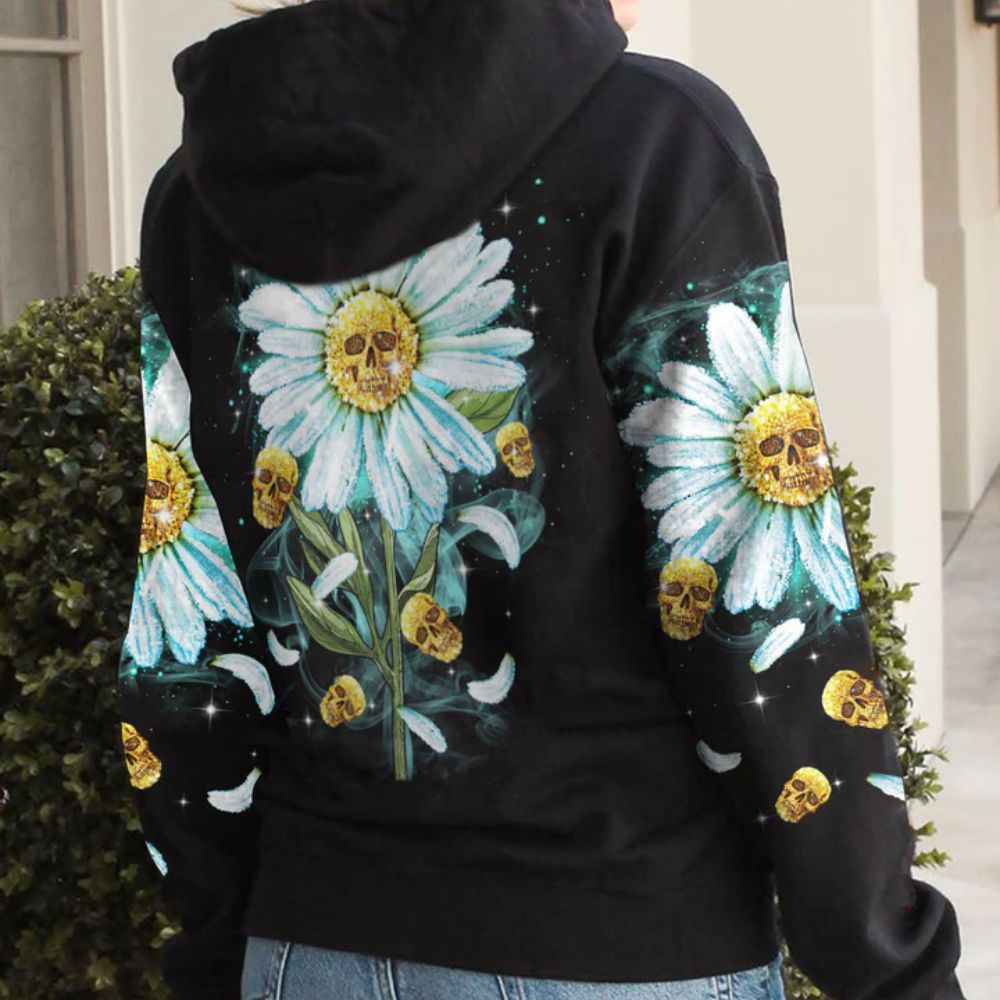 Daisy Skull 3D All Over Hoodie