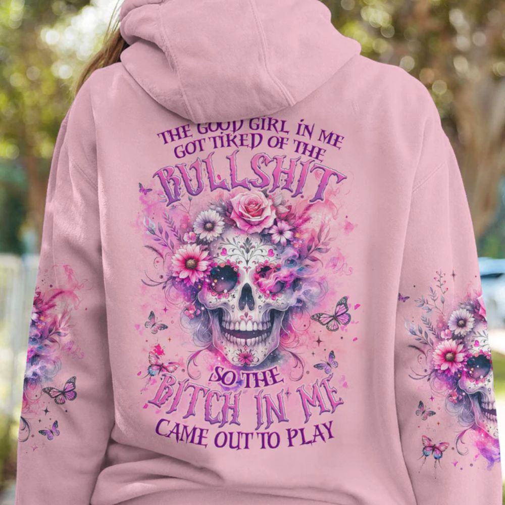 Floral Skull 3D All Over Hoodie The Good Girl In Me