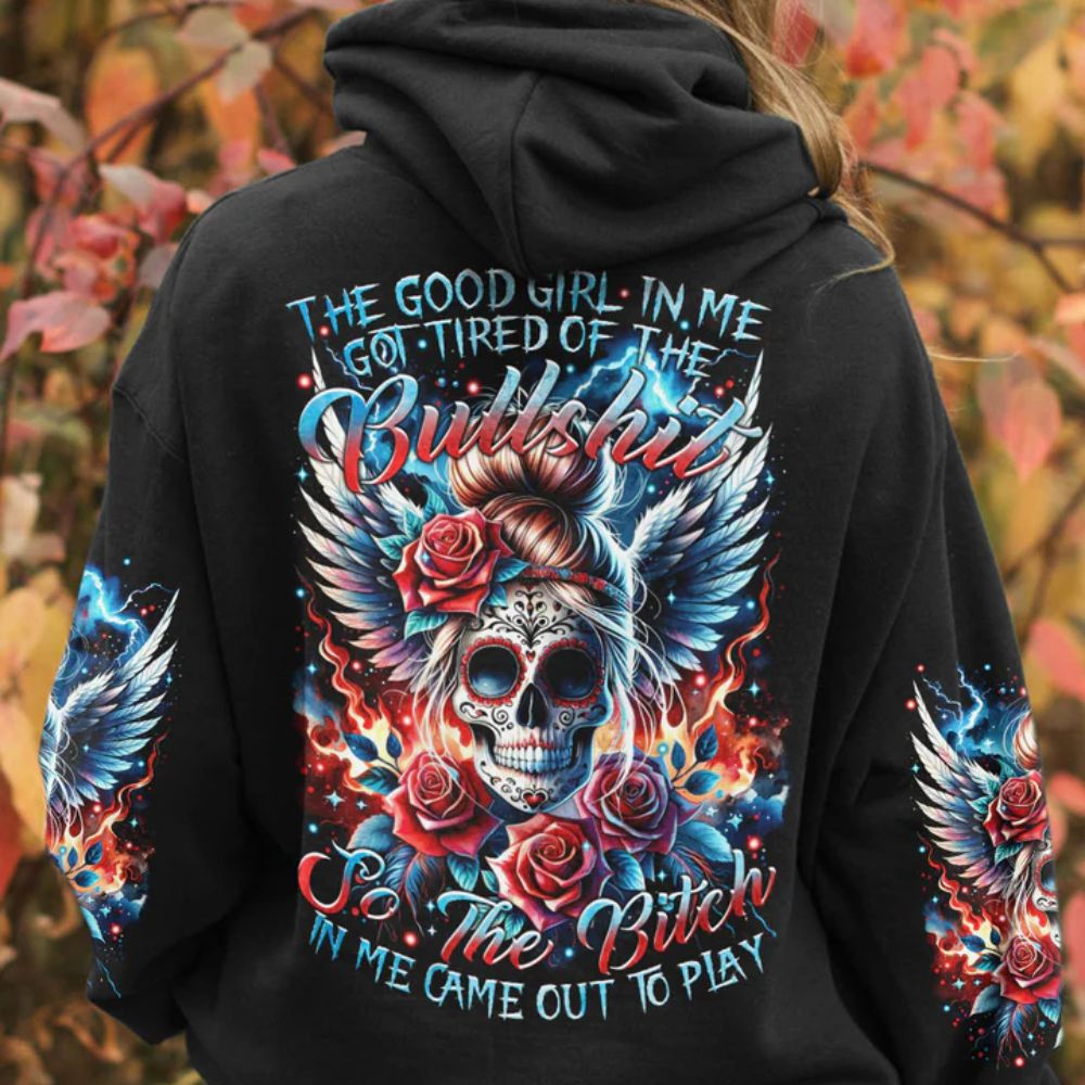 Wings Skull 3D All Over Hoodie The Good Girl In Me Got Tired