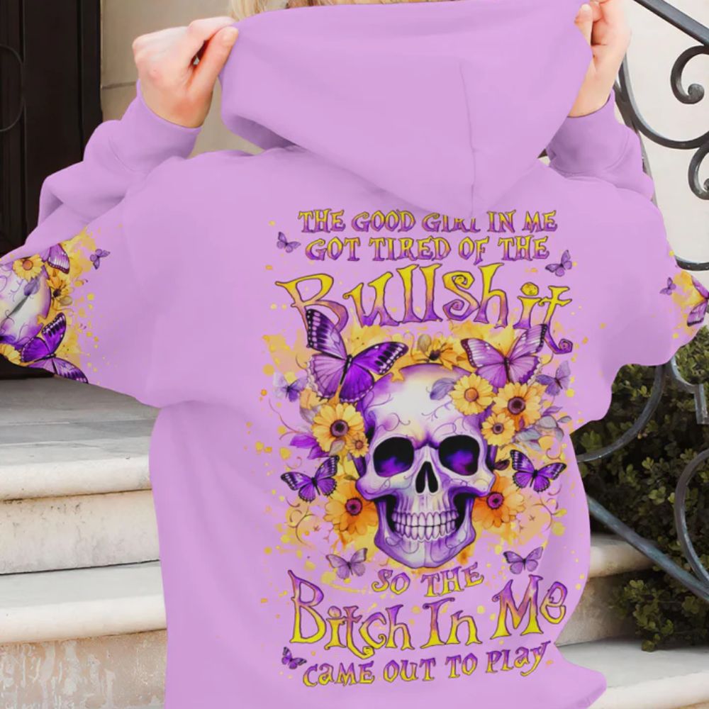 Butterfly Floral Skull 3D All Over Hoodie The Good Girl In Me