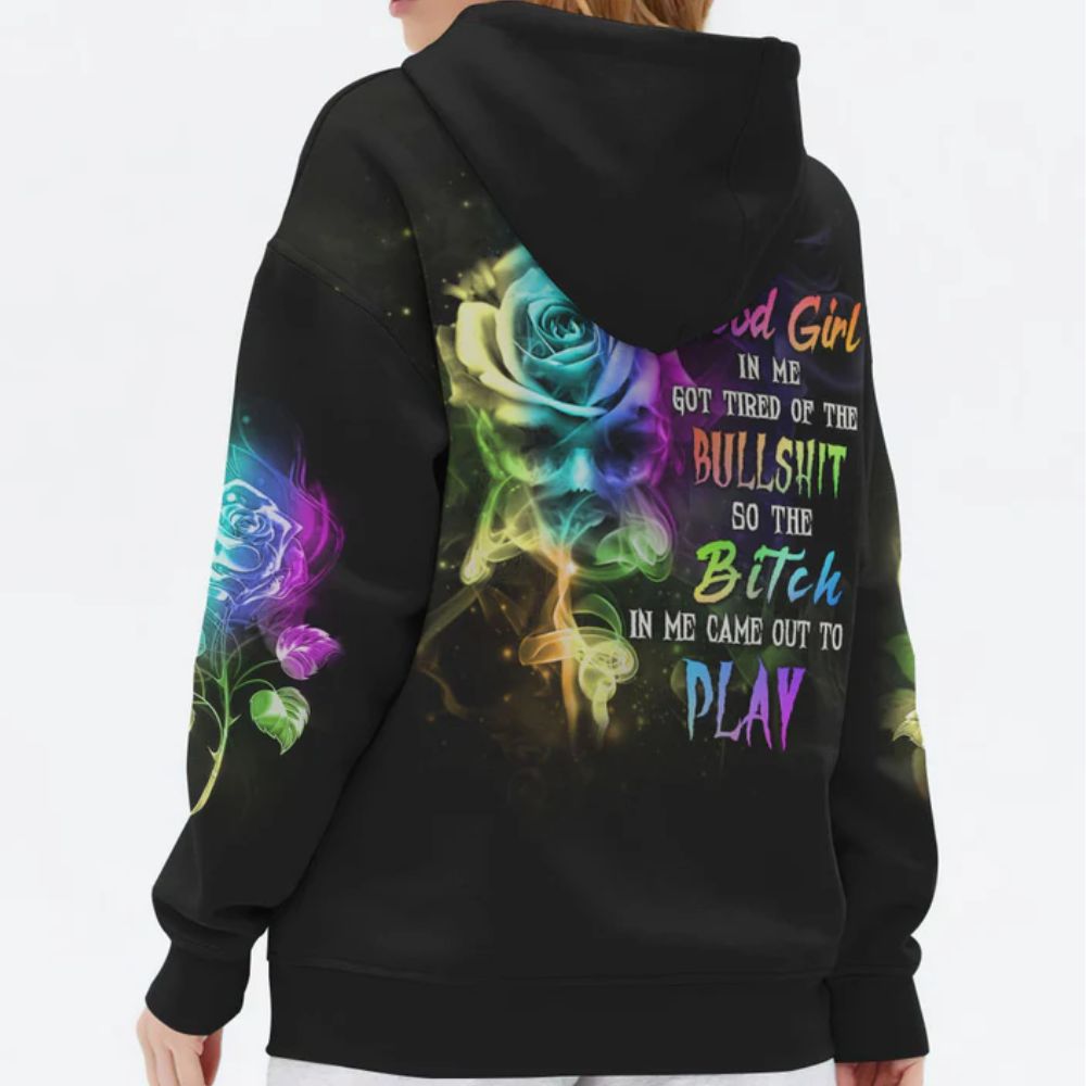 Colorful Rose Skull 3D All Over Hoodie The Good Girl In Me Got Tired