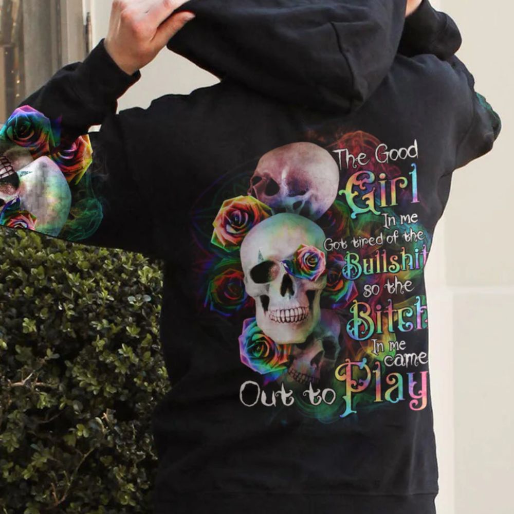 Pink Rose Skull 3D All Over Hoodie The Good Girl In Me