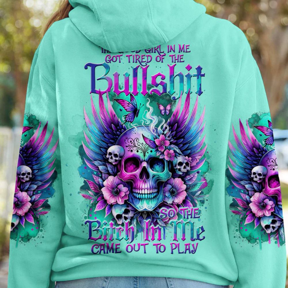 Floral Wings Skull 3D All Over Hoodie The Good Girl In Me